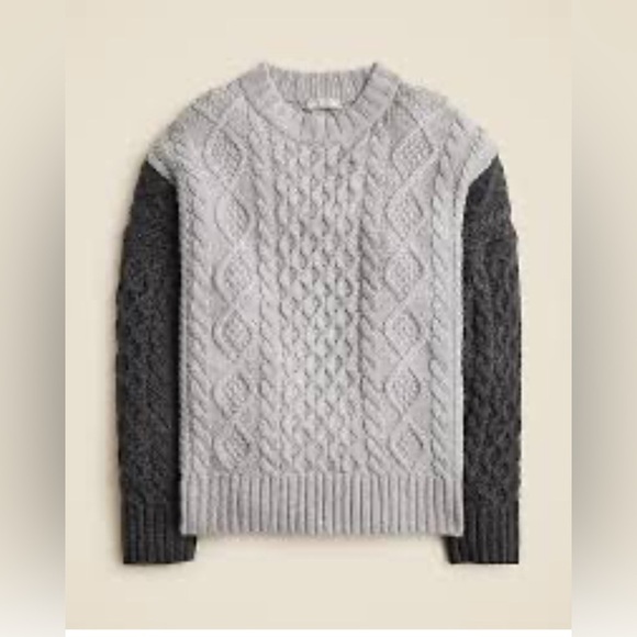 J crew oversized cable knit crewneck color block Gray Sweater - Picture 1 of 10